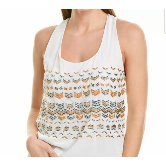 ANTHROPOLOGIE  Greylin Ivory Beaded Sheer‎ Racerback Tank Top/Cami Small - Picture 1 of 9